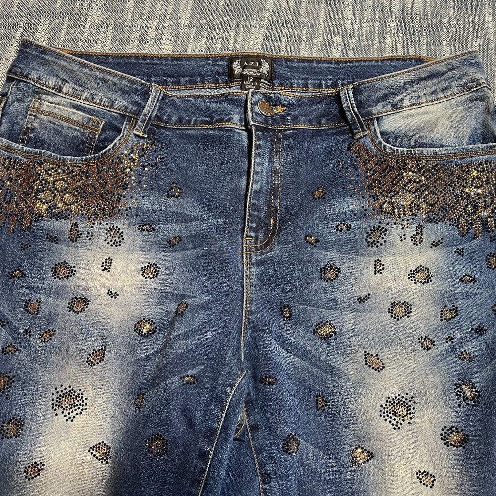 AZI Oli & Sofia Jeans Dark Wash Jeans with Rhinestone Black Gold A.Z.I.